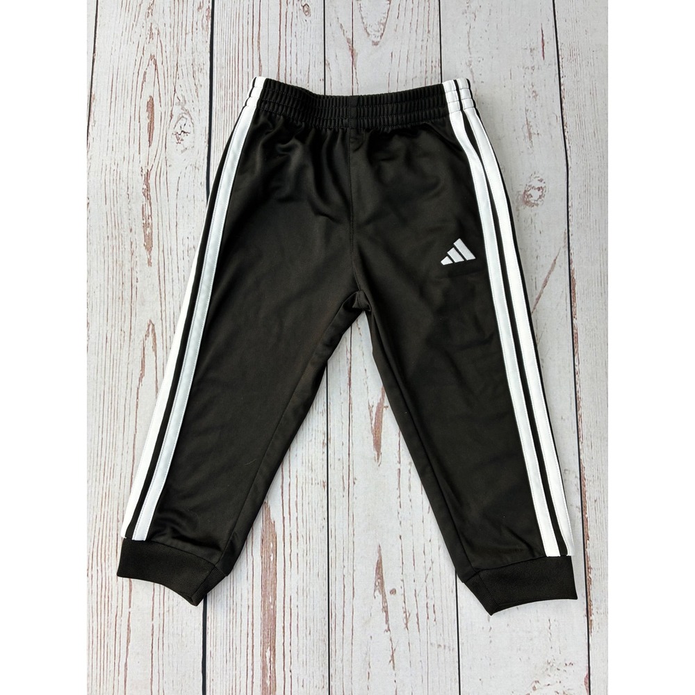 Adidas Boys 3T Black White Stripe Tricot Track Pants Joggers Athletic Activewear